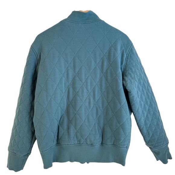 Athleta Retro Plush Quilted Oversized Bomber Jacket in Deep Ocean Teal Size S - Picture 4 of 9